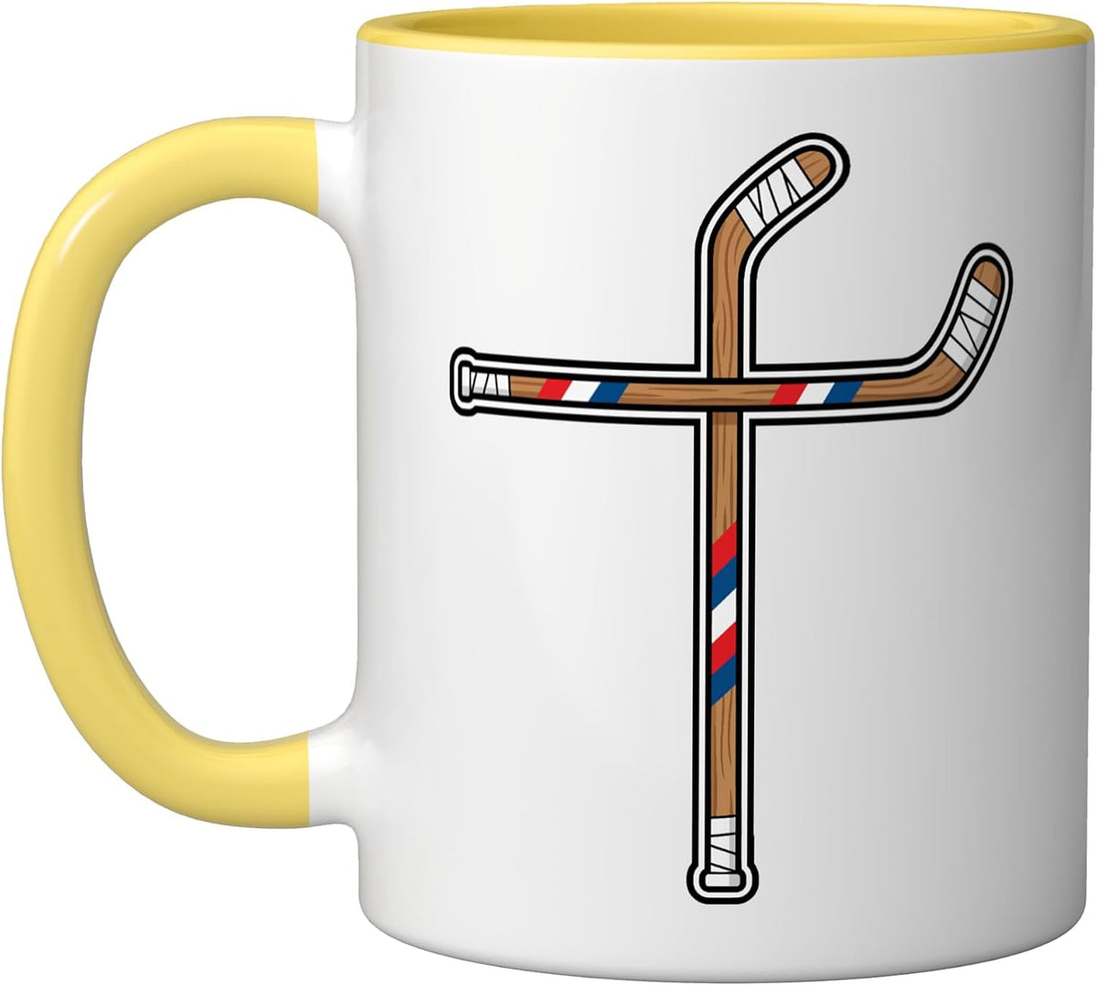 Ice Hockey Sticks Red White Blue Crossed Design Man Woman Ceramic Mug