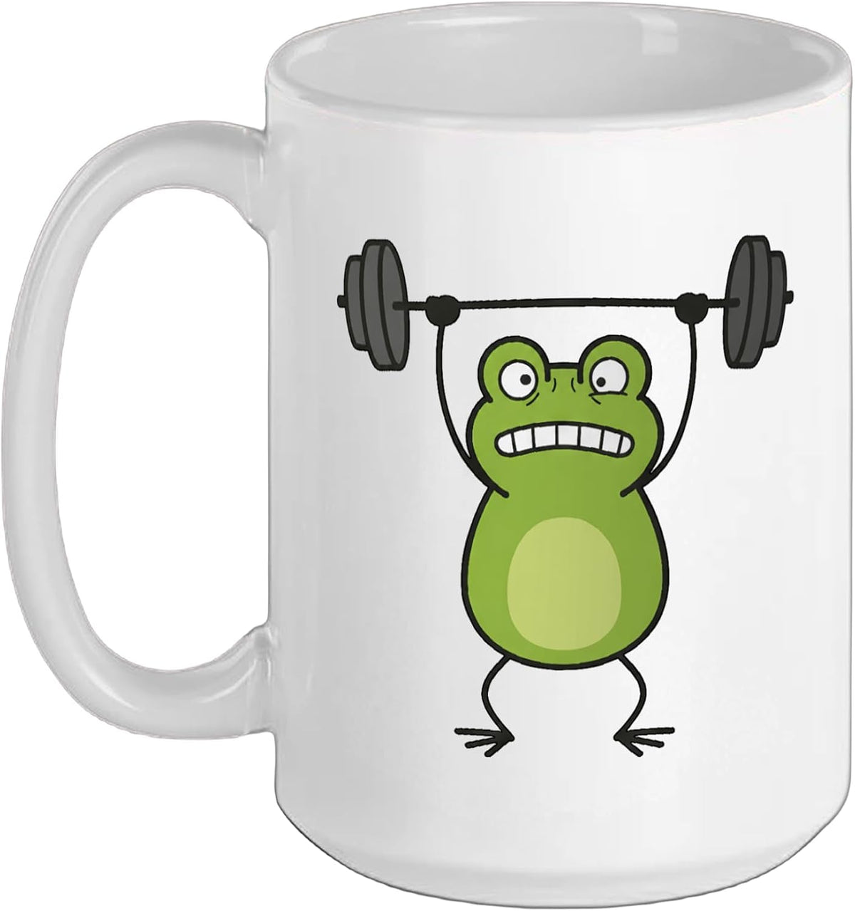 Quirky Frog Weightlifter Cartoon Design Ceramic Mug