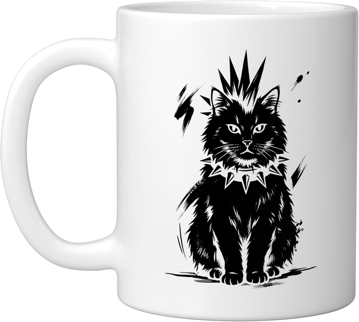 Punk Rocker Cat Mohawk Spiked Collar Heavy Kitty Ceramic Mug