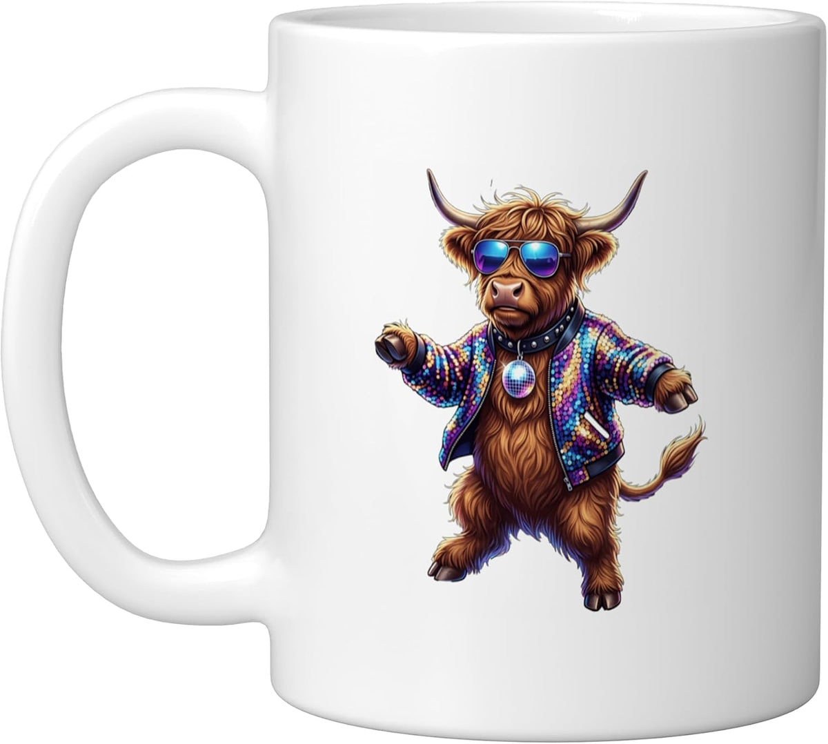 Highland Cow Disco Ball Dancing Club Disco Dance Party Ceramic Mug