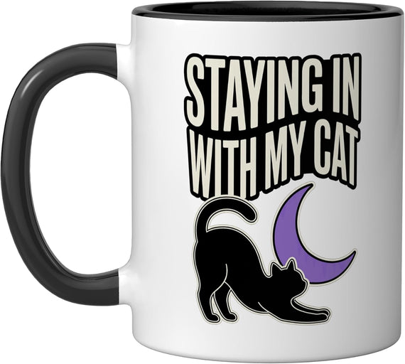 Staying In With My Cat Stretching Silhouette Ceramic Mug