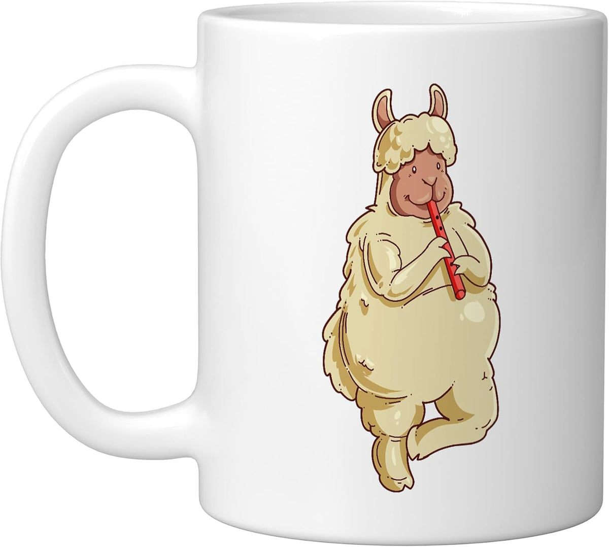 Comic Lama Plays The Flute, White Ceramic Mug