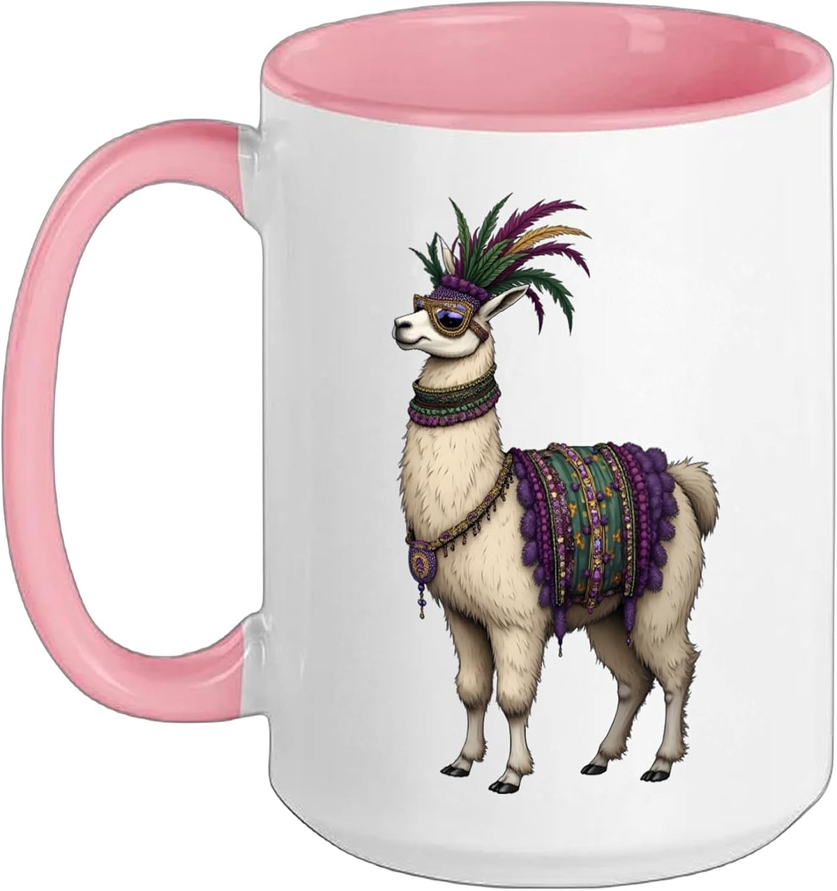 Llama Carnival Mask Feather Headdress Festive Ceramic Mug