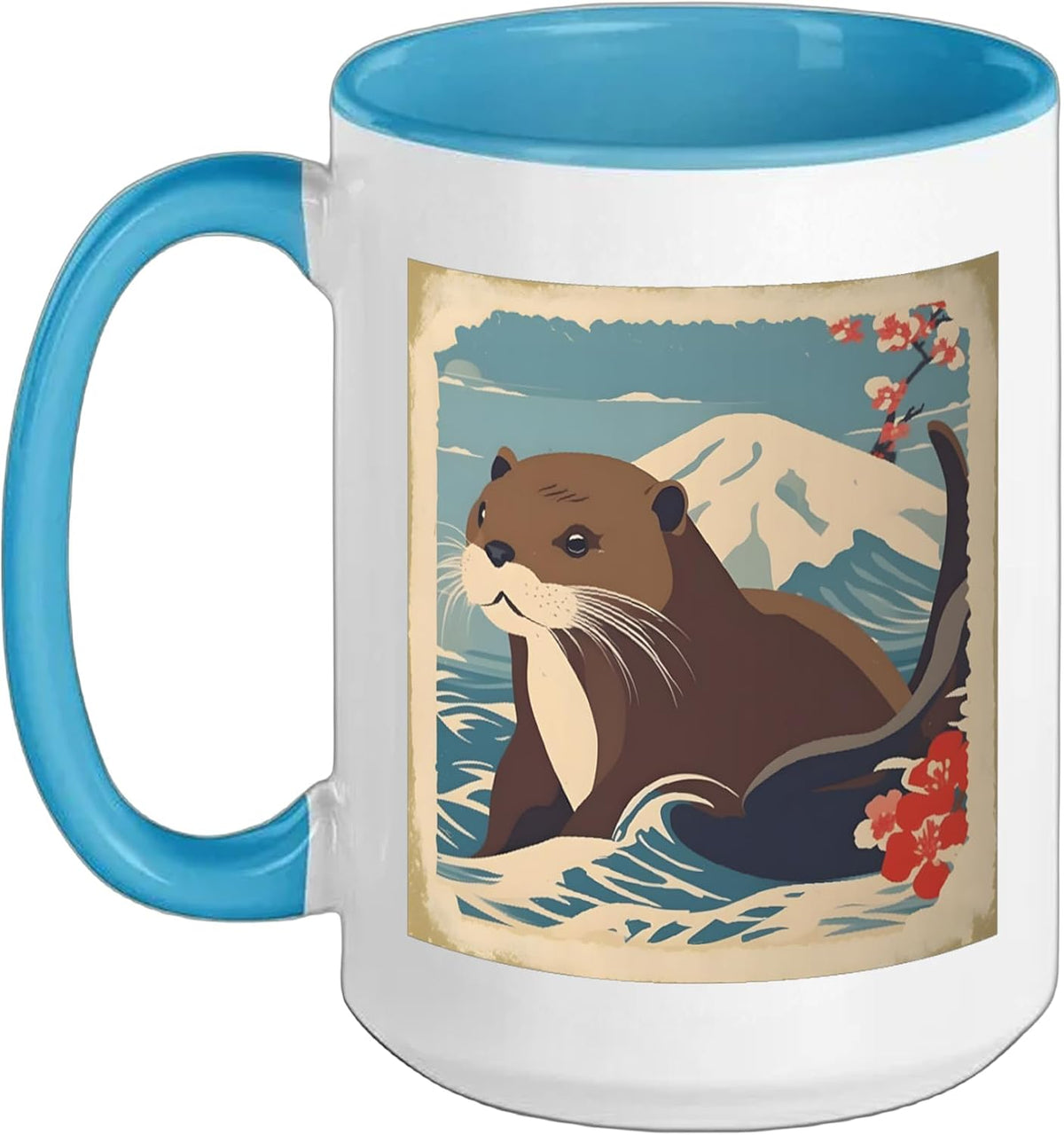 Japanese Otter Cherry Blossoms Swim Cute Nature Art Ceramic Mug