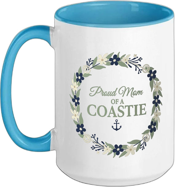 Proud Mom Of A Coastie Anchor Floral Wreath Family Ceramic Mug