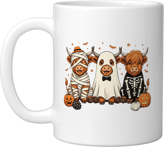 Halloween Highland Cow Pumpkin Spooky Season Costume Ceramic Mug