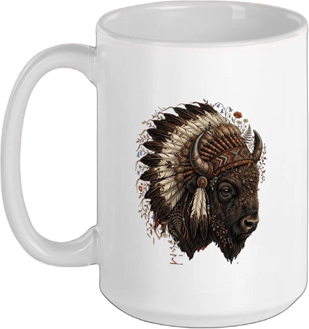 Native American Bison Buffalo Indian Chief Feather Ceramic Mug