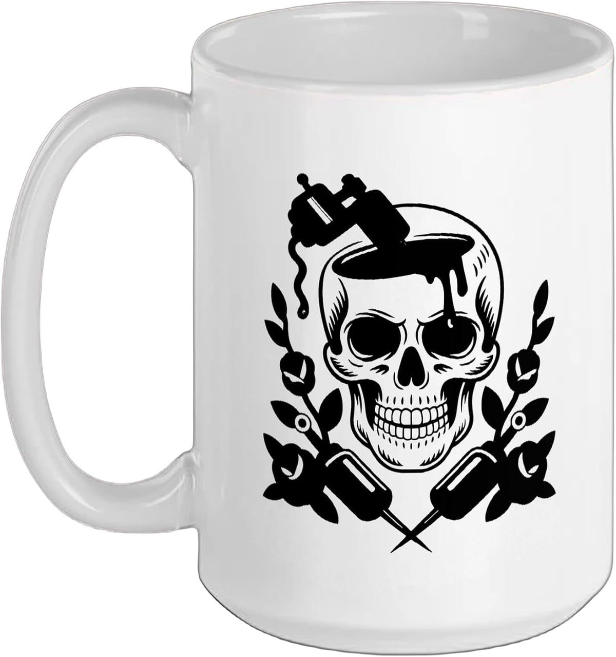 Vintage Roses Tattoo Gun Tattooist Badge Artist Ink Ceramic Mug