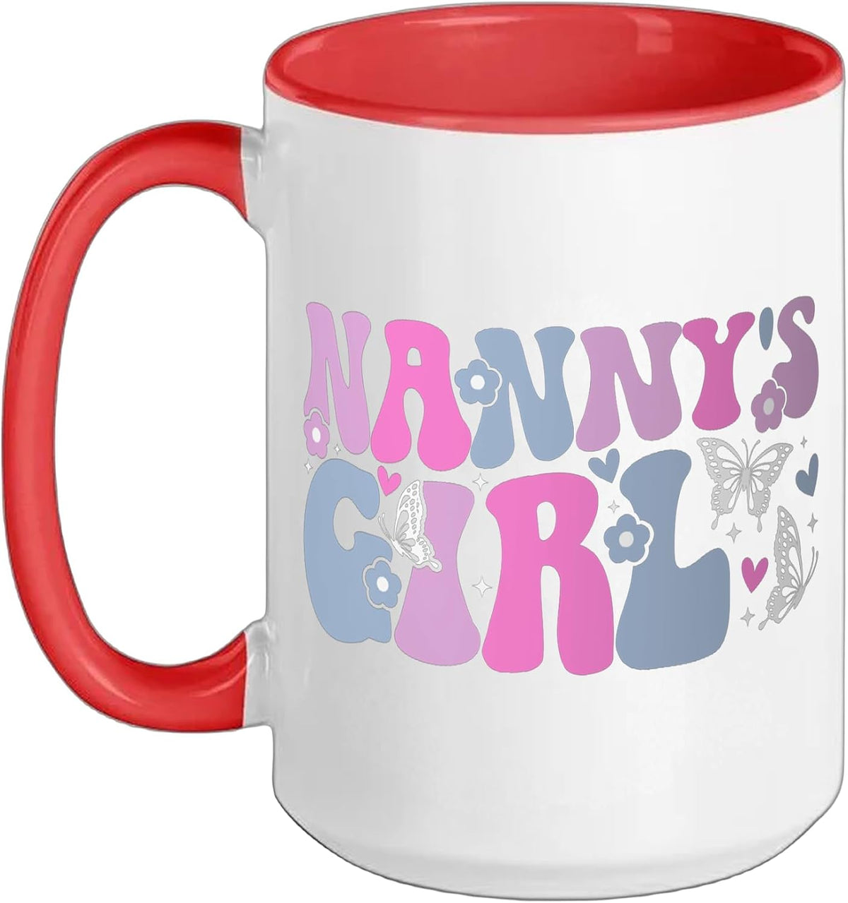 Nanny Is Girl Groovy Butterfly Lettering Ceramic Mug