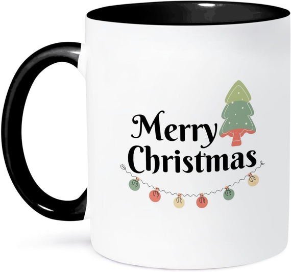Merry Christmas Tree and String Lights Ceramic Mug