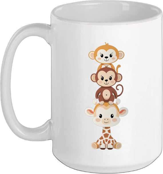 Stacked Monkey And Giraffe Animal Design Ceramic Mug