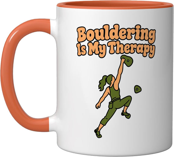 Bouldering Is My Therapy Funny Climber Rock Climbing Ceramic Mug