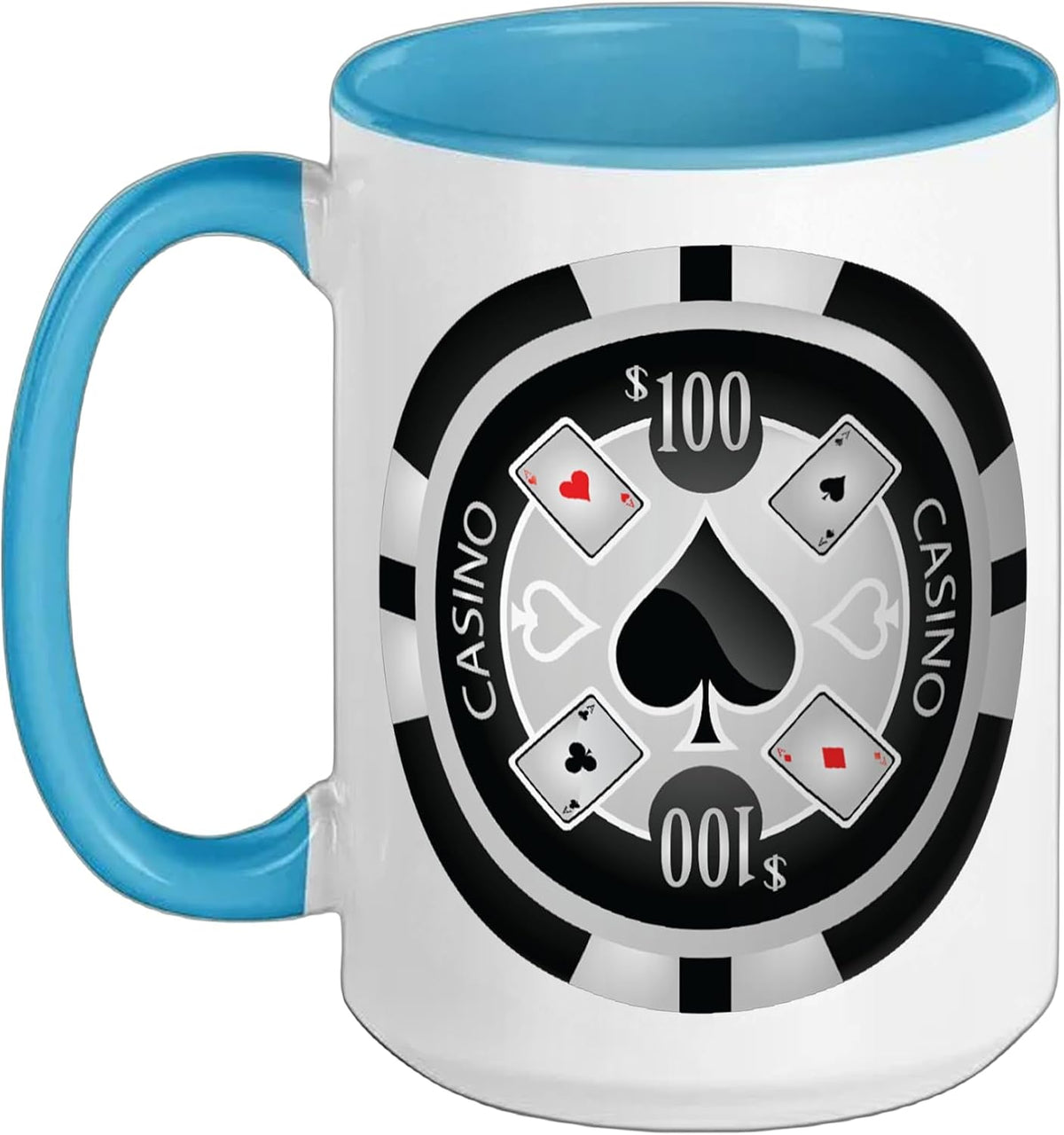 Black Spades Poker Chip Casino Beverage Holder Ceramic Mug