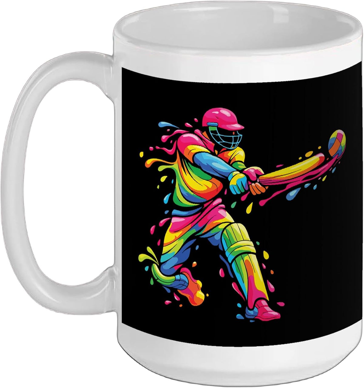 Colorful Splash Art Cricketer Batsman Black Ceramic Mug