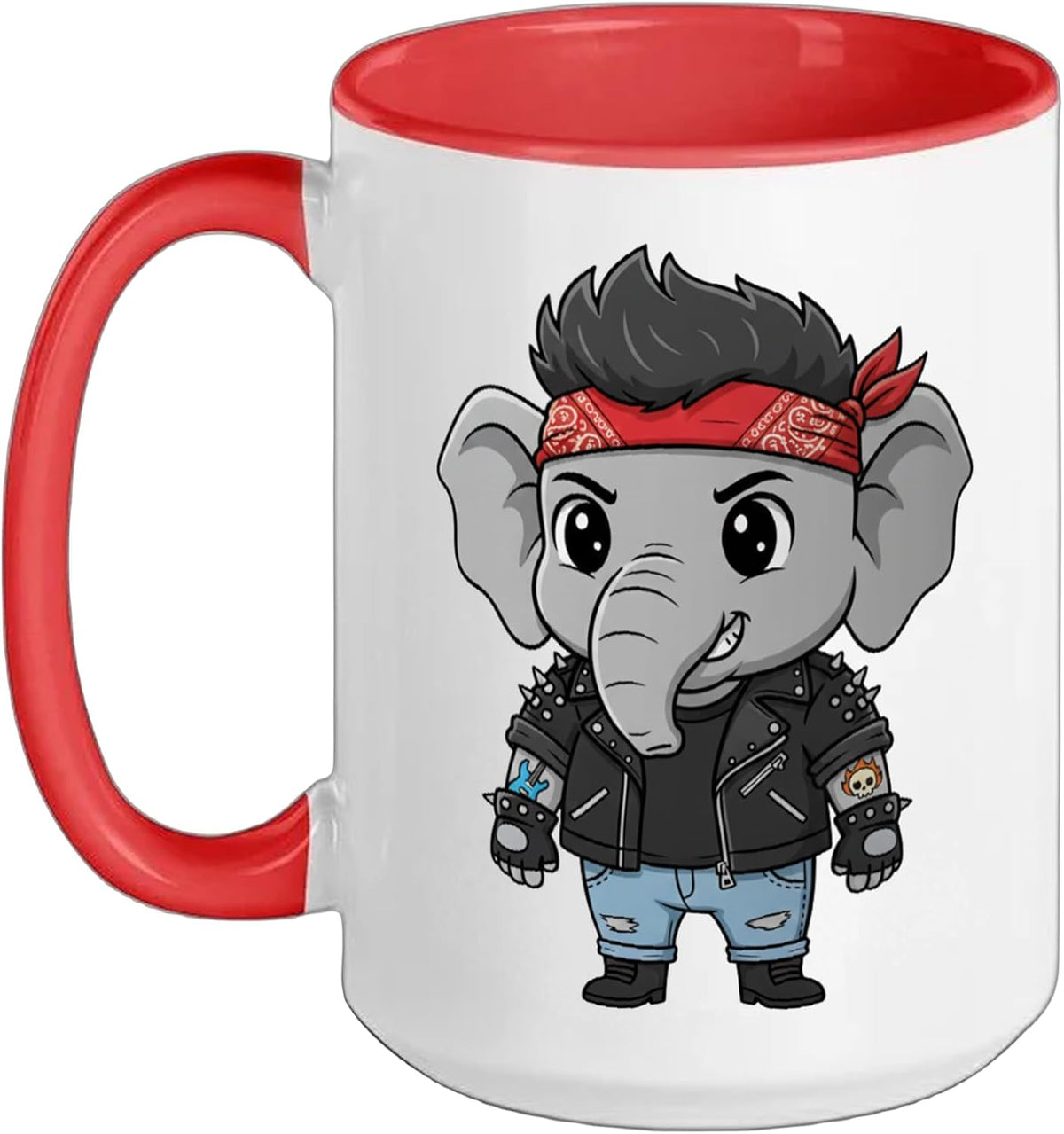 Cute Punk Elephant With Red Bandana Rock Style Ceramic Mug
