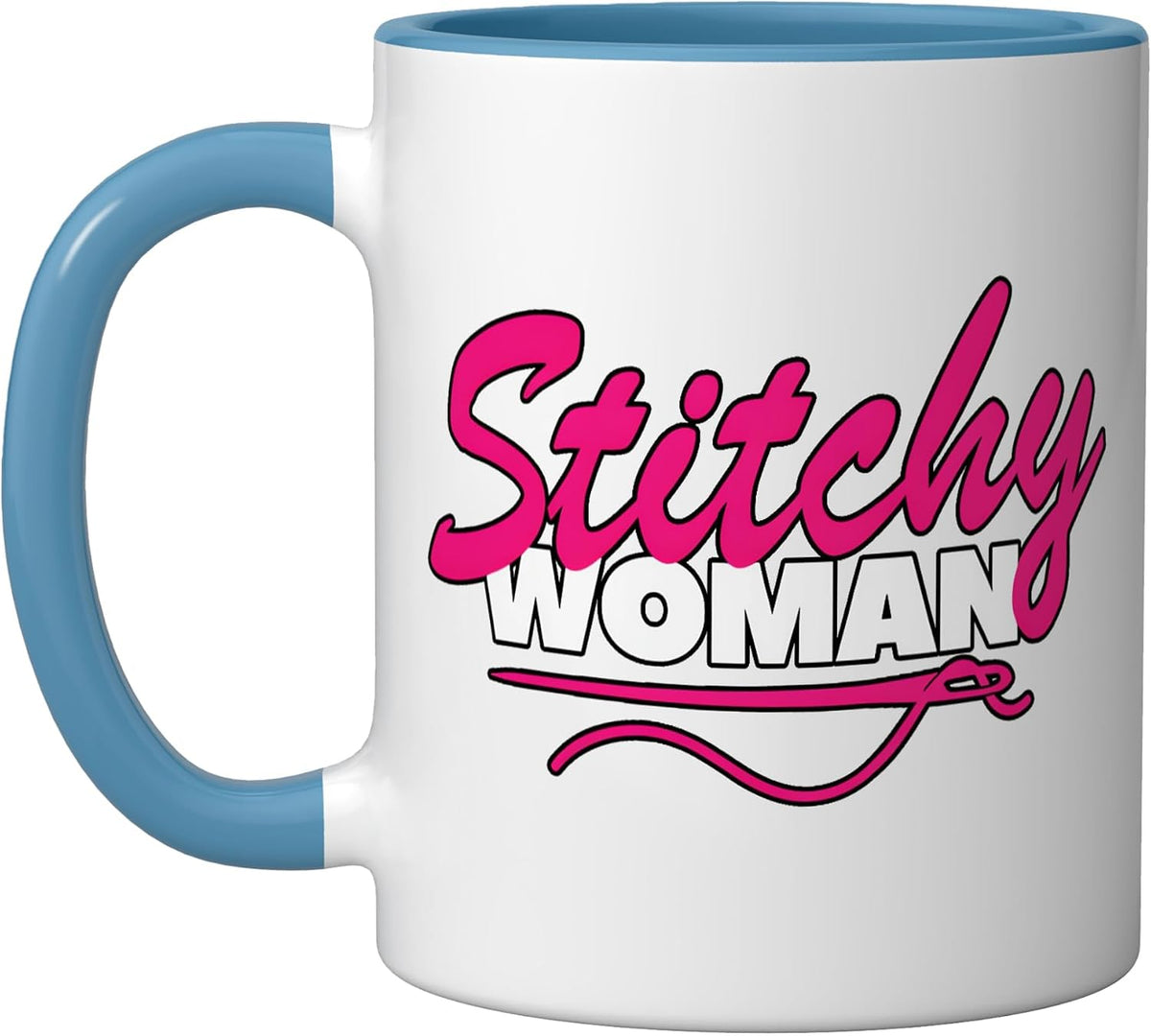 Stitchy Woman Needlepoint Stitching Pink Needle Ceramic Mug