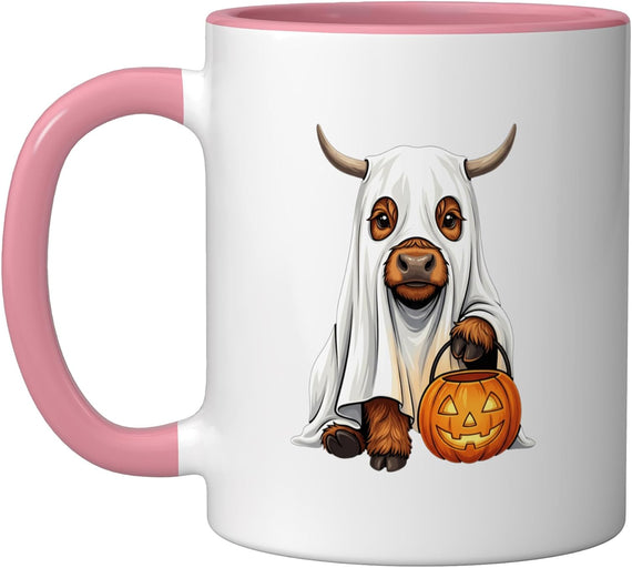 Halloween Highland Cow Costume Pumpkin Spooky Season Ceramic Mug