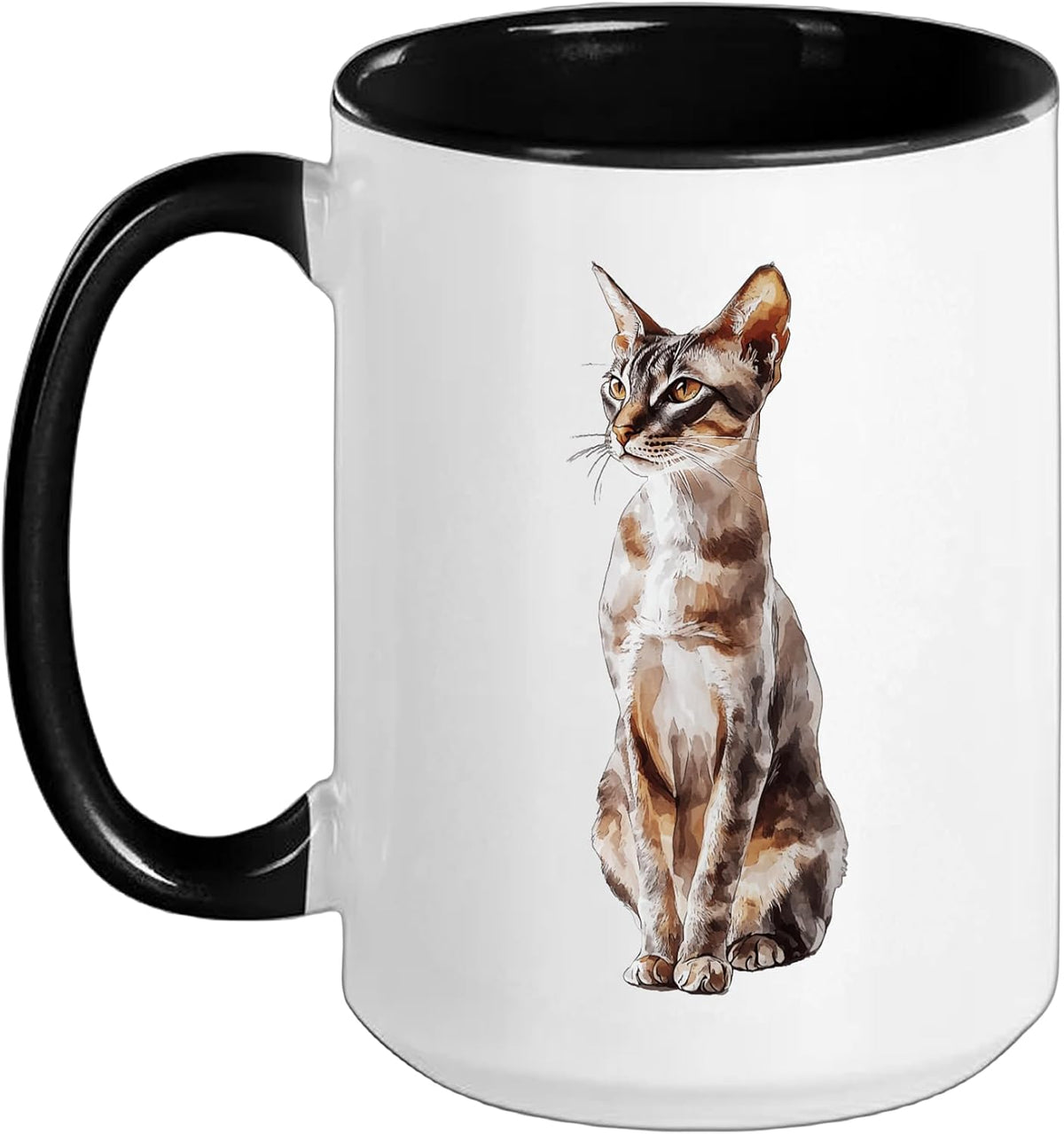Elegant Oriental Shorthair Cat Watercolor Art Ceramic Mug