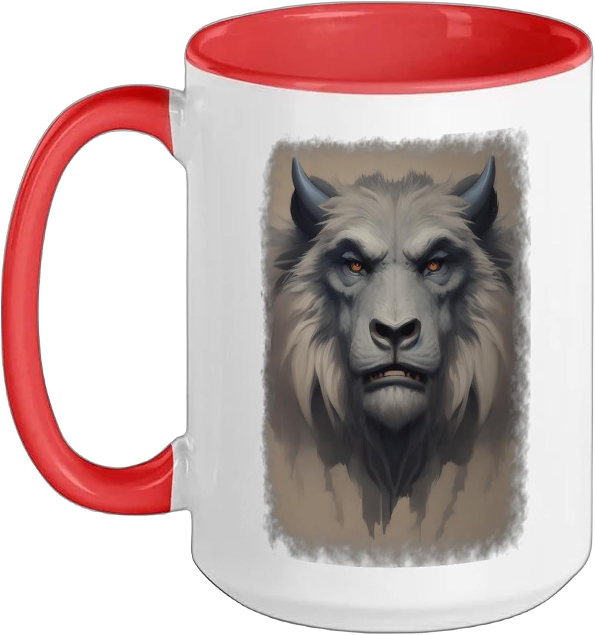 Lion With Devil Horns - Fantasy Beast Digital Art Painting Ceramic Mug