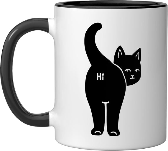 Hi Black Cat Butt Funny Cat Lovers Ceramic Mug