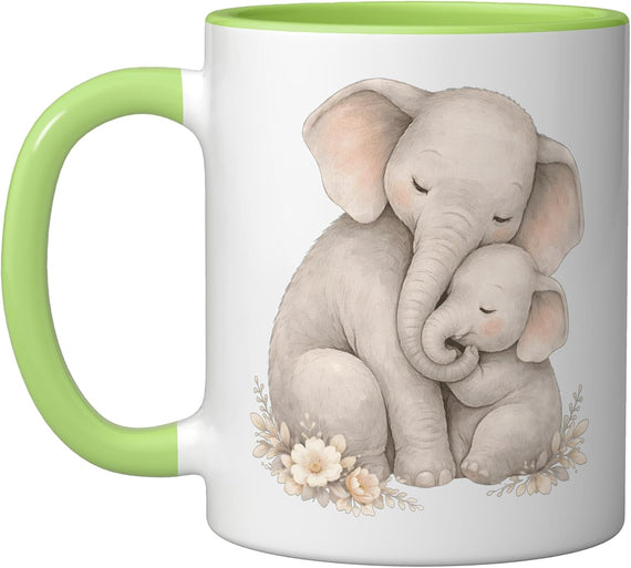 Watercolor Mother Baby Elephant Cuddle Artwork Ceramic Mug