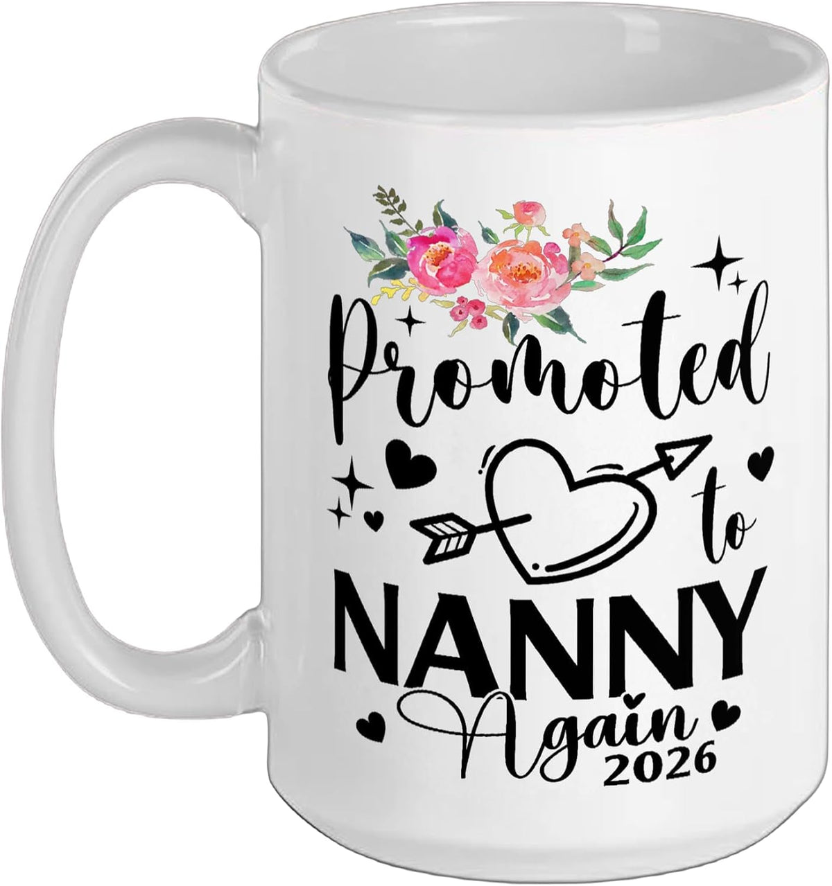 Promoted To Nanny Again 2026 Floral Hearts Ceramic Mug