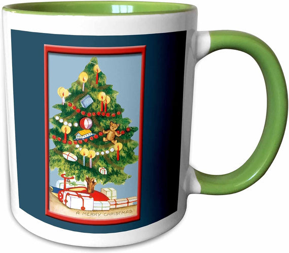 Vintage Christmas Tree Decorated Ceramic Mug