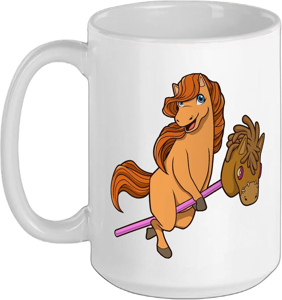 Horse Riding On Hobbyhorse - Hobby Horsing Ceramic Mug
