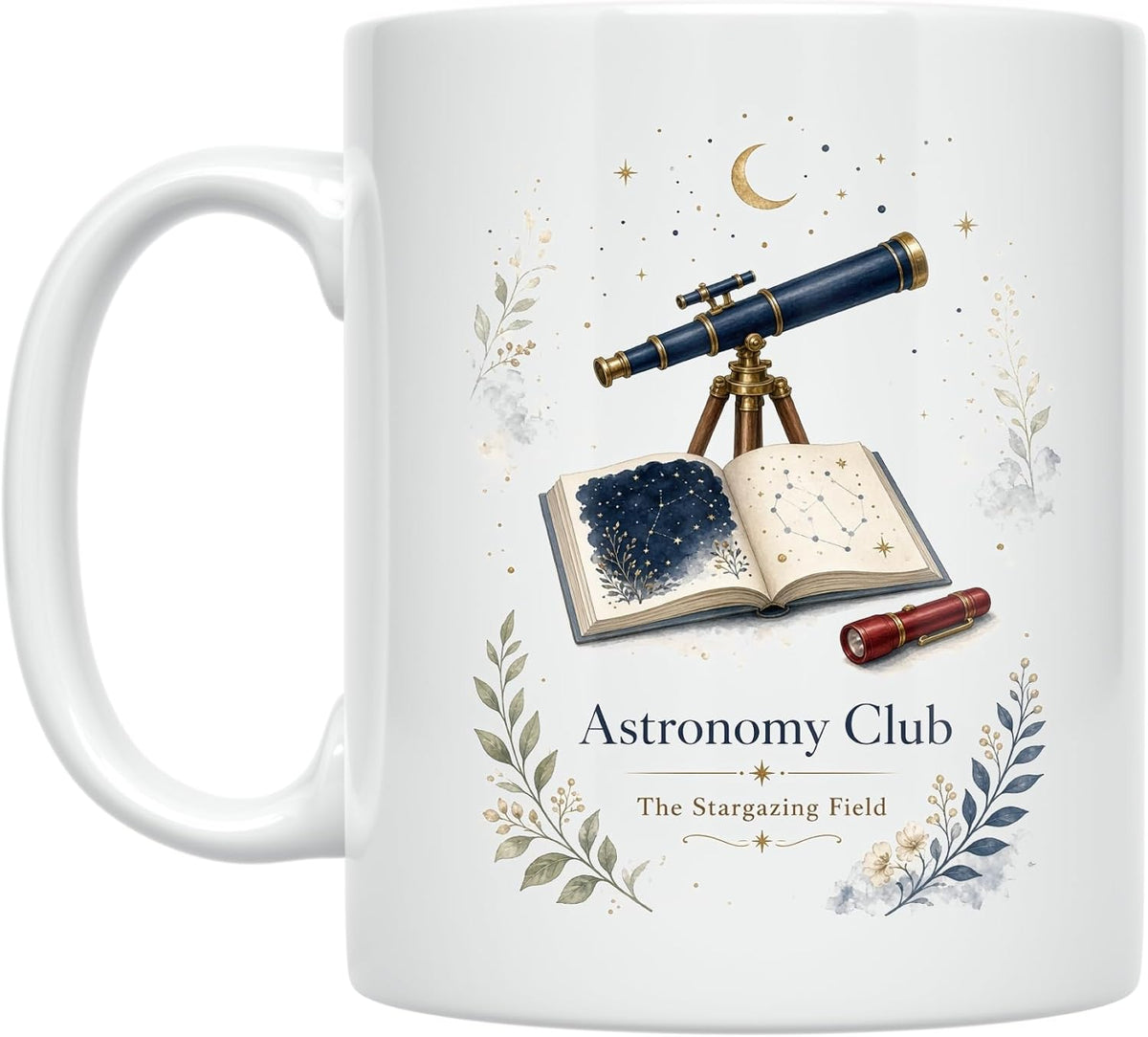 Astronomy Club Stargazing Mug - Telescope & Star Chart Ceramic Mug
