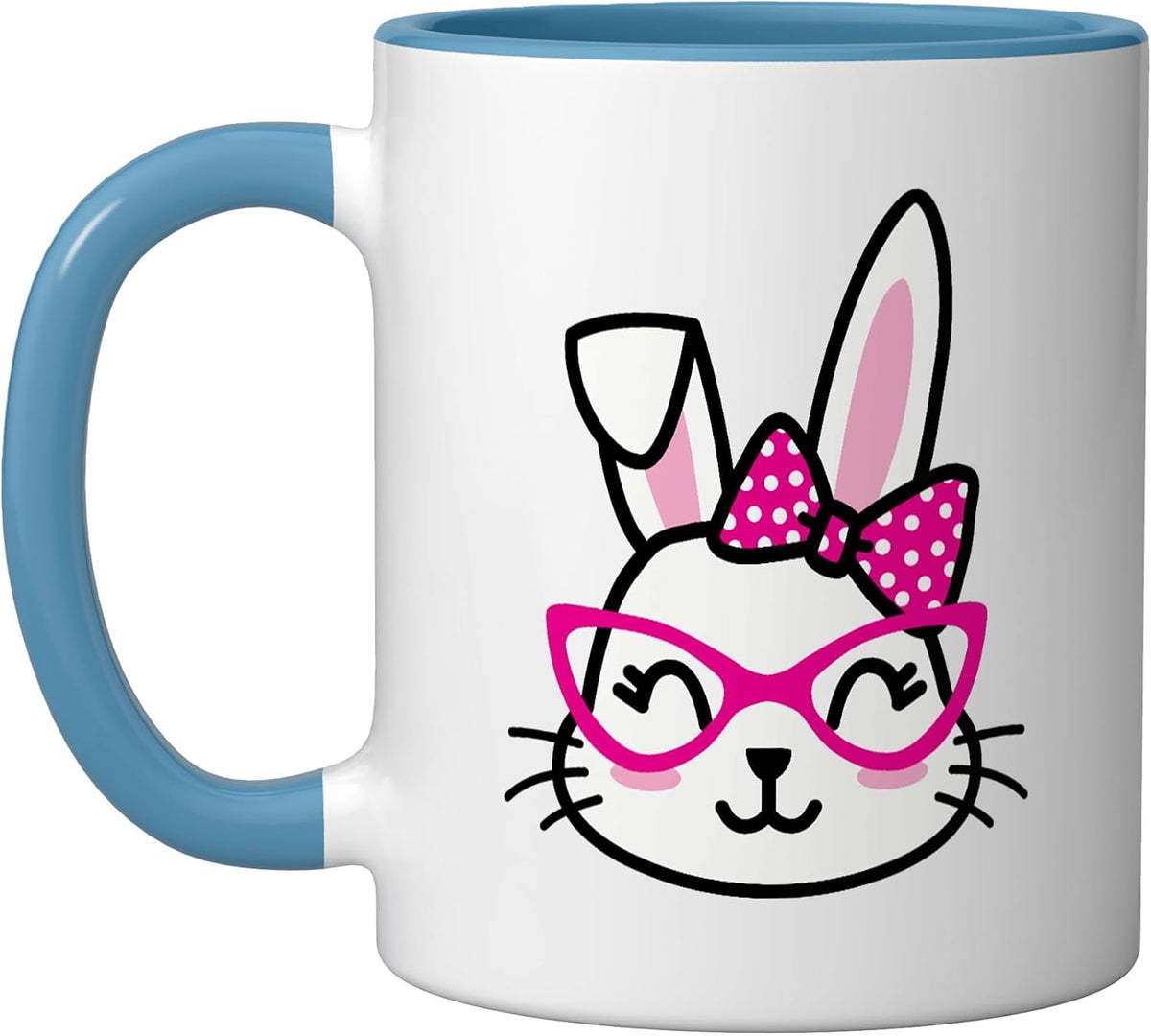 Cute Bunny Face Kawaii Polka Dot Print Bow Glasses Easter Ceramic Mug
