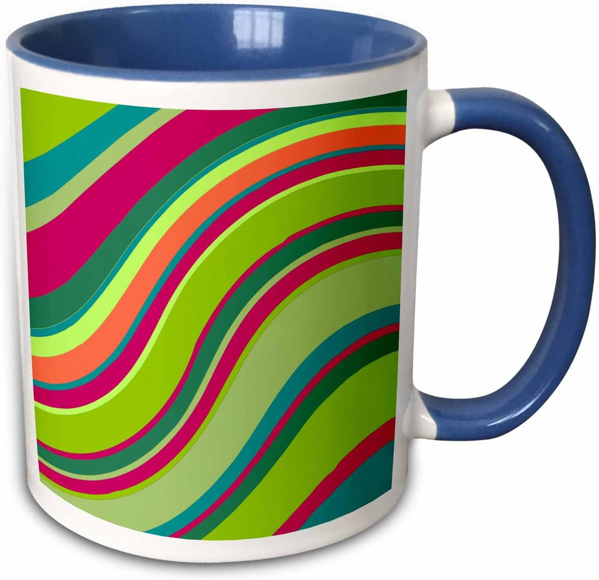 Retro Wavy Lines Blue Green Ceramic Mug