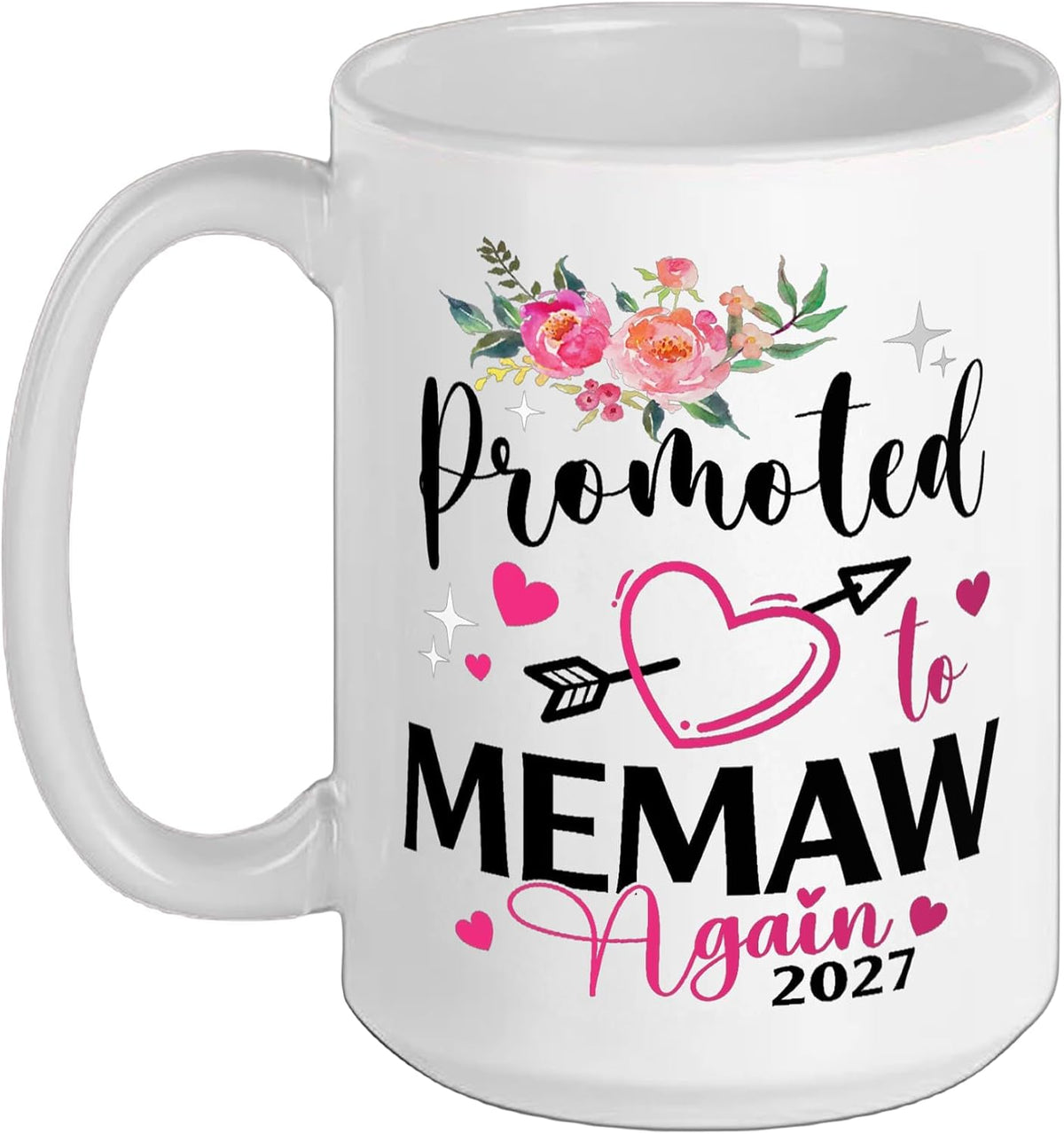Promoted To Memaw Again 2027 Hearts Flower Ceramic Mug