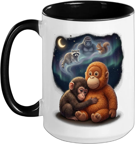 Cute Baby Monkeys Hugging Night Sky Ceramic Mug