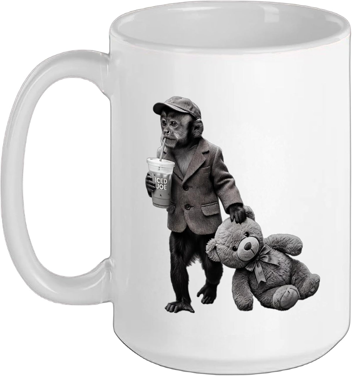 Monkey In Suit Drinking Iced Coffee Vintage Ceramic Mug