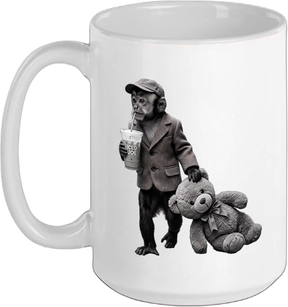 Monkey In Suit Drinking Iced Coffee Vintage Ceramic Mug