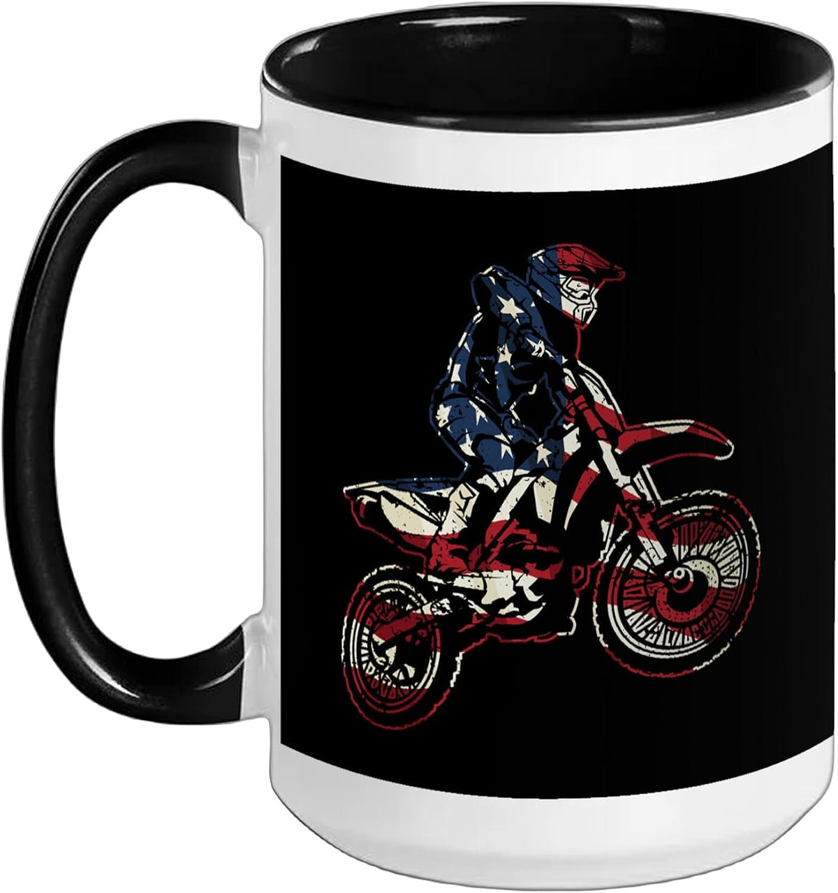 Motocross Usa Flag Dirt Bike American Flag Distressed Ceramic Mug