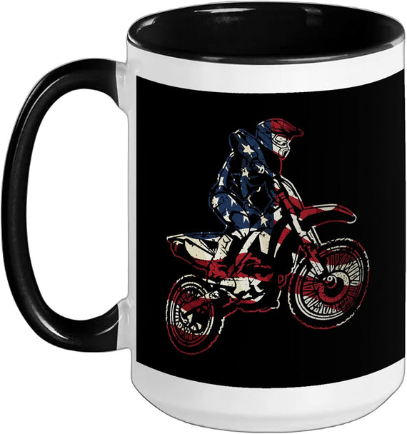 Motocross Usa Flag Dirt Bike American Flag Distressed Ceramic Mug