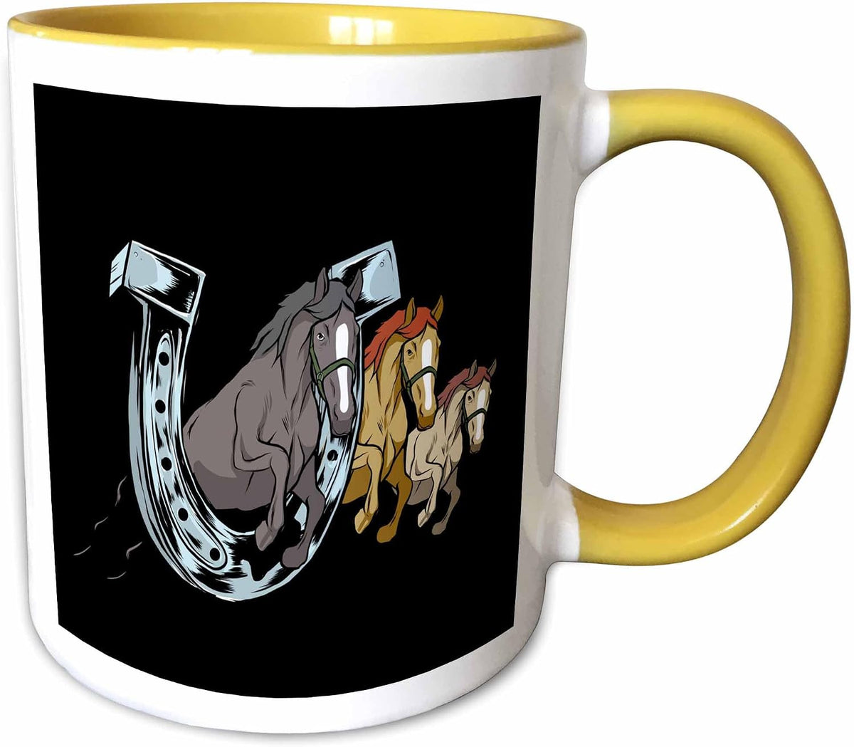 Three Horse Riding With Horseshoe Ceramic Mug