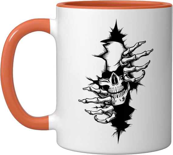 Skull Peeking Through Hole Halloween Ripped Skull Gothic Ceramic Mug