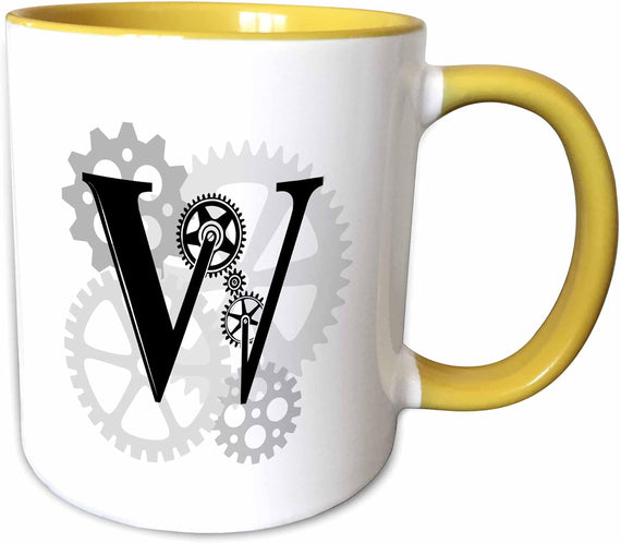Grey Cogs, Gears. Mechanics Letter W Ceramic Mug