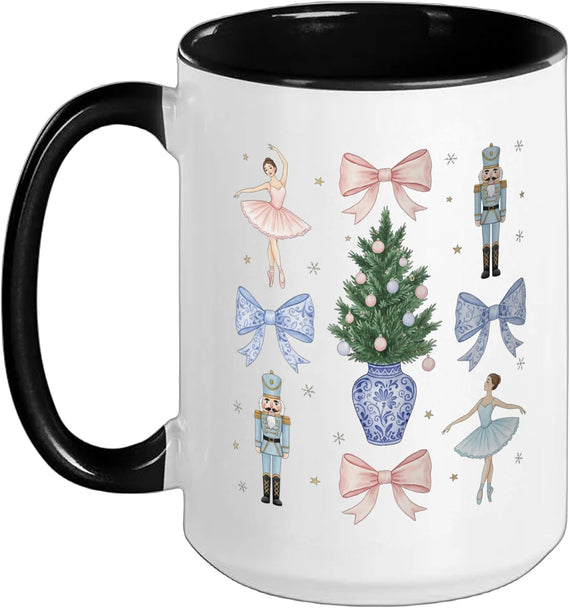 Christmas Nutcracker Ballet Dancers Pastel Tree Bows Nutcrak Mug