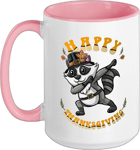 Pilgrim Raccoon Happy Thanksgiving Ceramic Mug