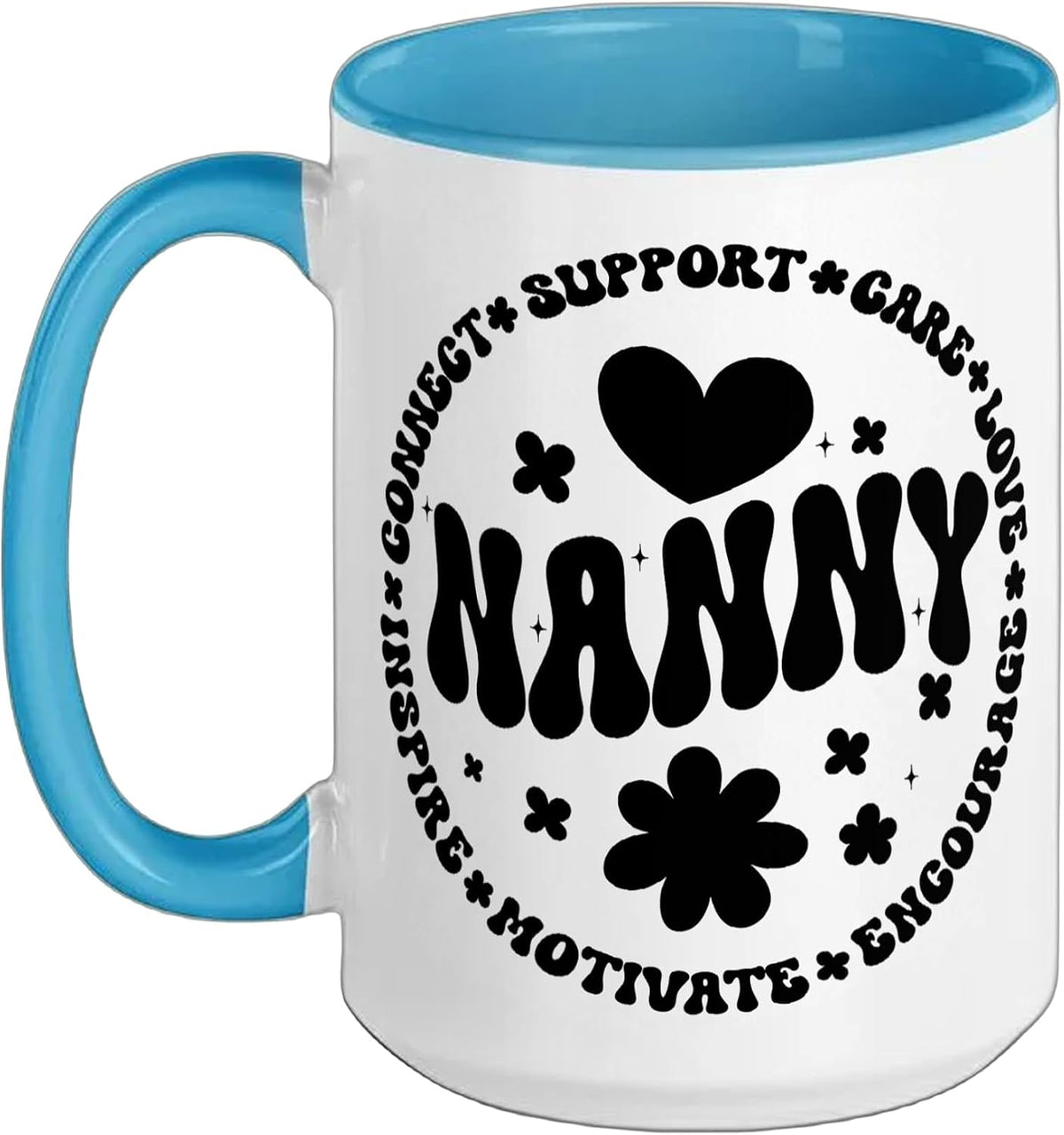 Groovy Nanny Care Words Heart Circle Design Ceramic Mug