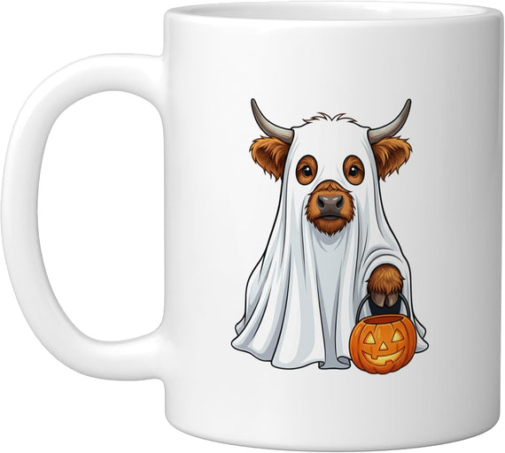 Halloween Highland Cow Costume Pumpkin Spooky Season Ceramic Mug