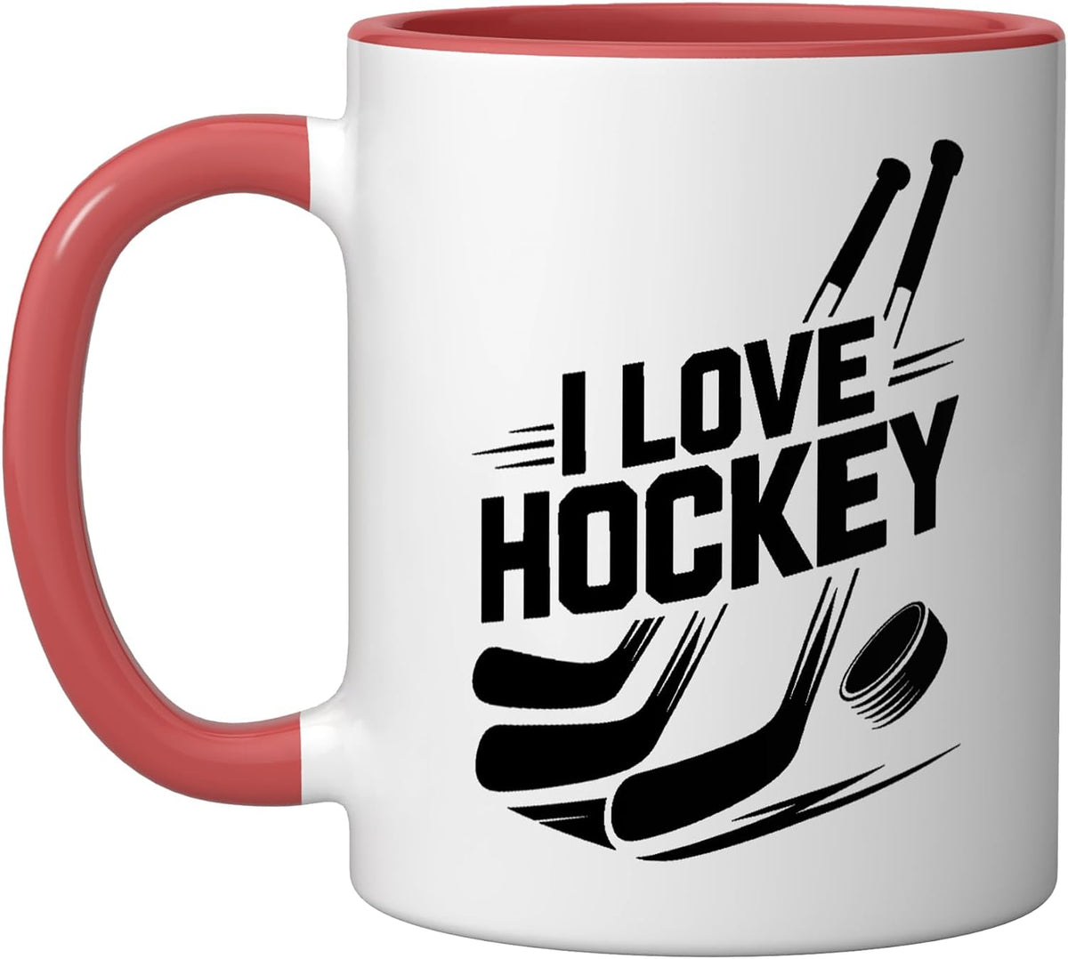 I Love Hockey Ice Sports Sticks Puck Ceramic Mug
