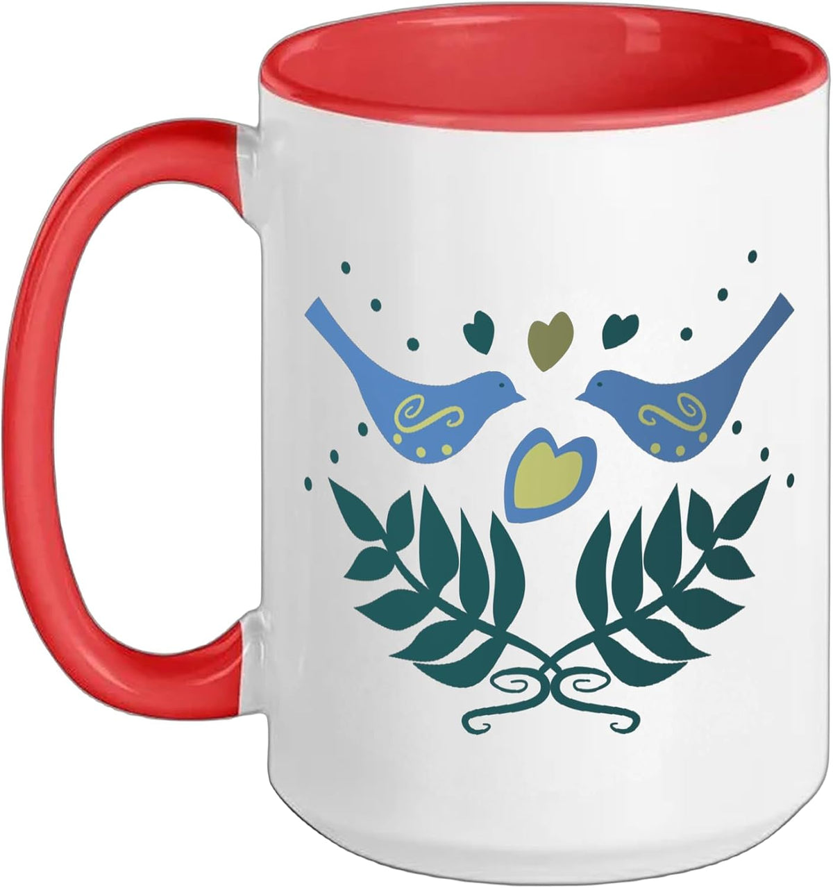Scandinavian Folk Art Birds, Vines And Hearts Design Ceramic Mug