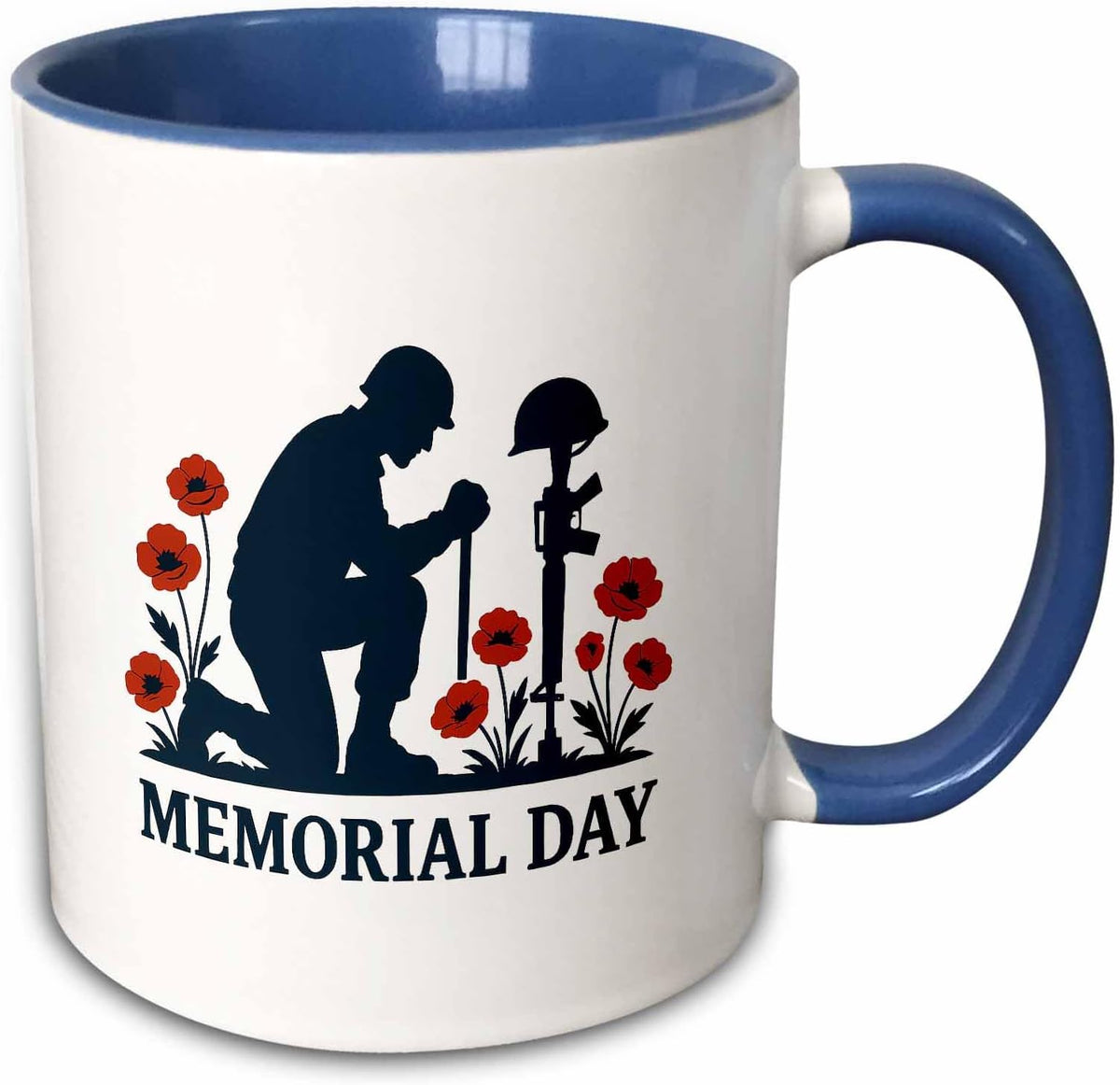 Memorial Day Kneeled Soldier Red Poppy Ceramic Mug
