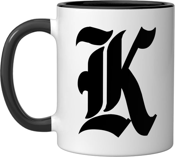 Letter K Gothic Old English Medieval Monogram Halloween Ceramic Mug