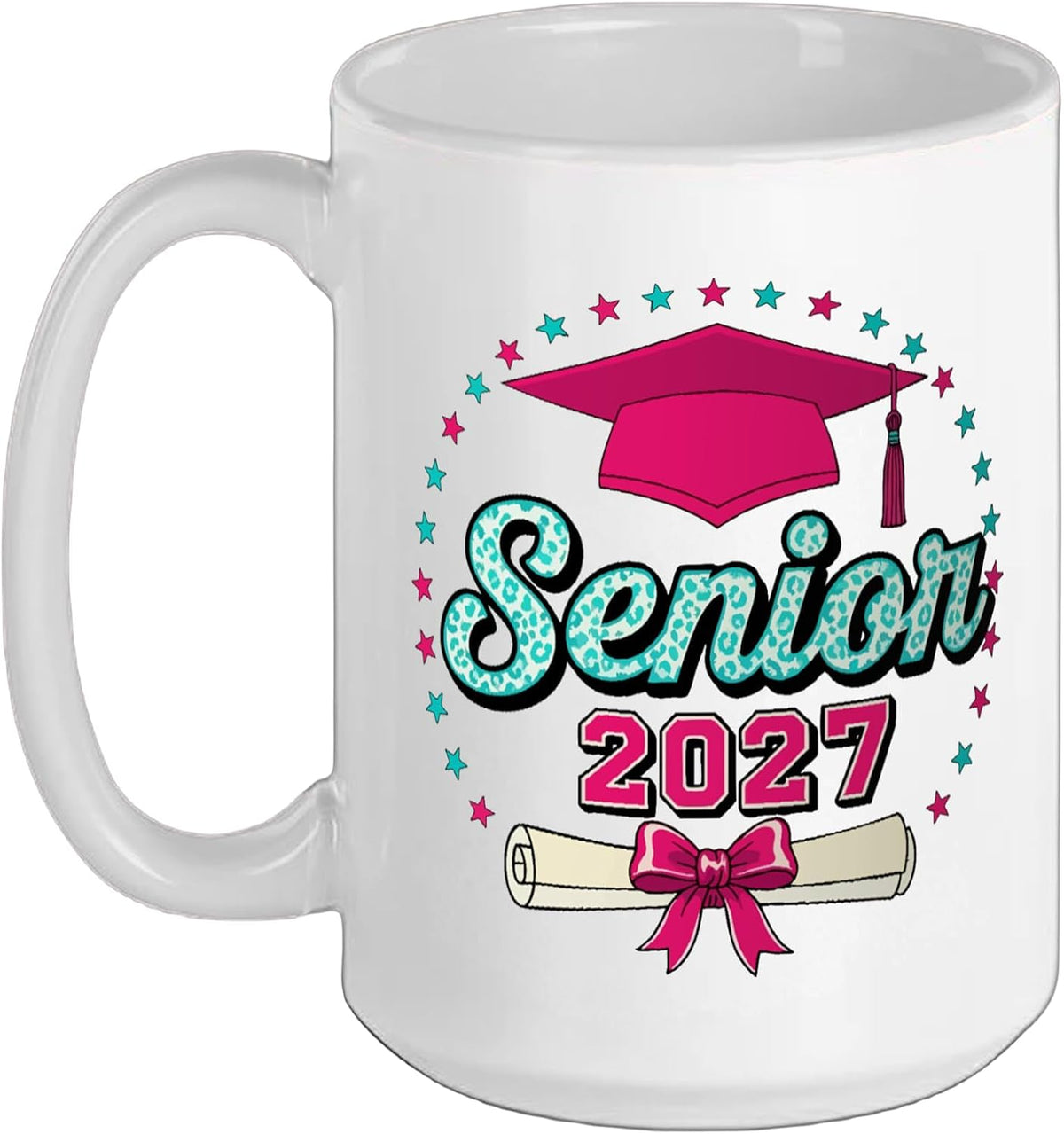 Coquette Pink Bow Leopard Senior 2027 Class Of Graduation Ceramic Mug