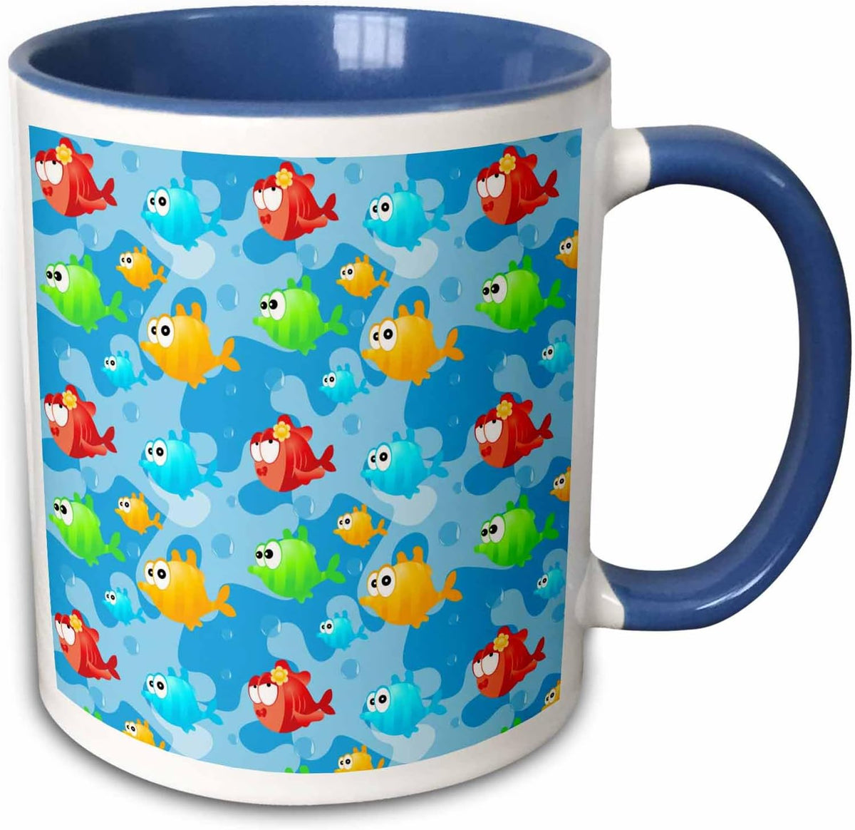 Red, Blue, And Gold Cute Fish Pattern Ceramic Mug
